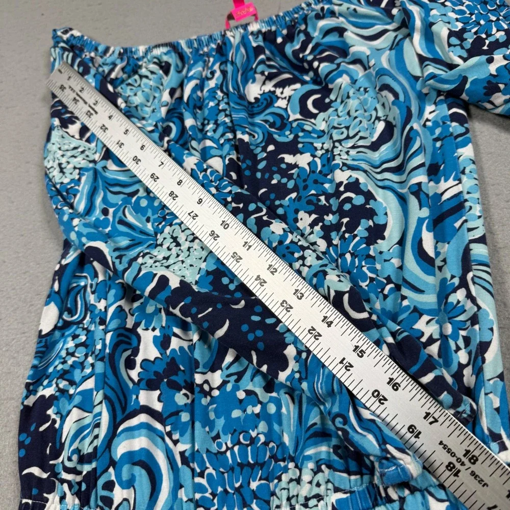 Lilly Pulitzer Calla Off Shoulder Romper Twilight Blue XXS 3/4 Sleeve Blouson